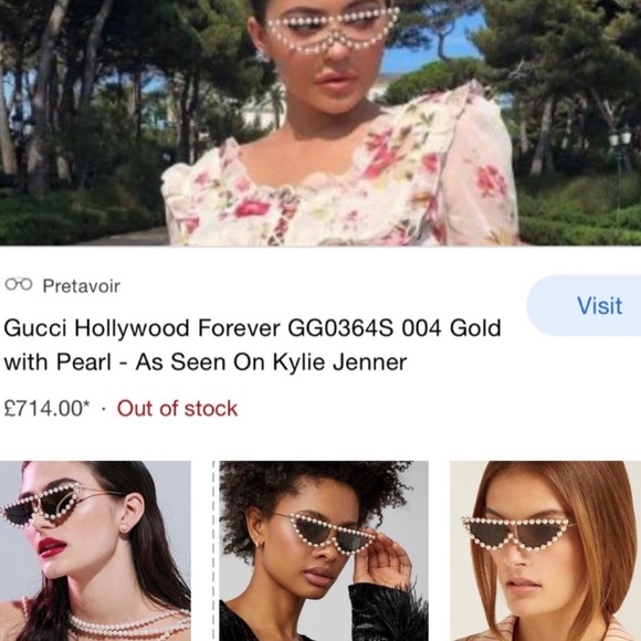 GUCCI FOREVER HOLLYWOOD EMBELLISHED PEARL WITH GOLD CAT EYE SUNGLASSES - Picture 13 of 13
